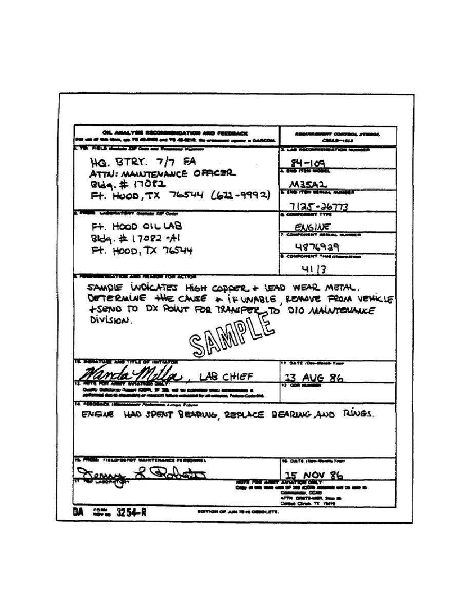 Figure 18. DA Form 3254-R ( Oil Analysis Recommendation and Feedback )