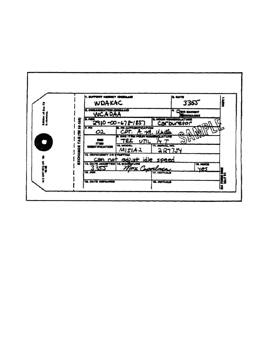 Figure 44. DA Form 2402 (Exchange Tag) Used for Repair Request